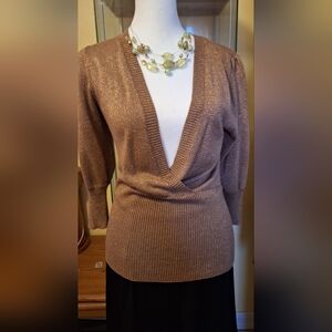 Dots Women's Shimmering Brown V-Neck Sweater